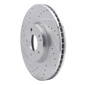 Hyundai Veracruz Brake Rotor (1) - Front Left - R1 Concepts - Drilled & Slotted - Silver - `07-`12